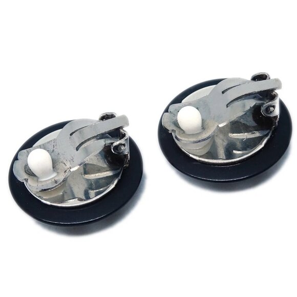 Chanel Button Earrings Clip-On Rhinestone Black - Picture 3 of 4